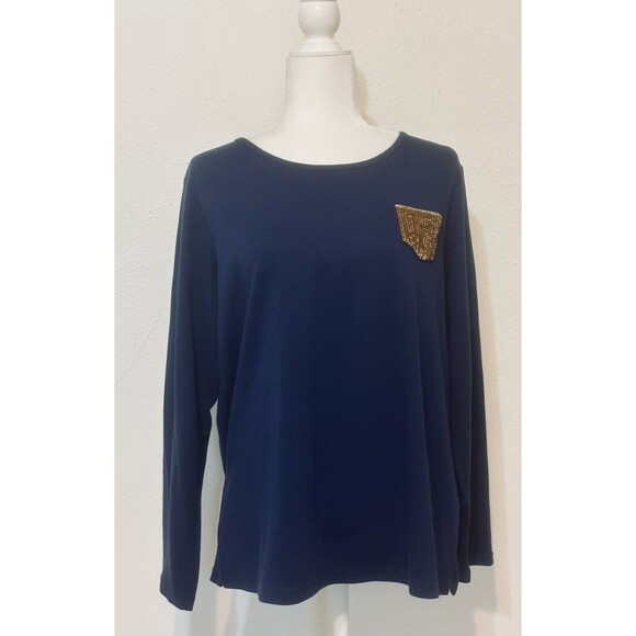 Quacker Factory Women’s Size Large Blue Long Sleeve Sequined Front Pocket - Picture 1 of 11
